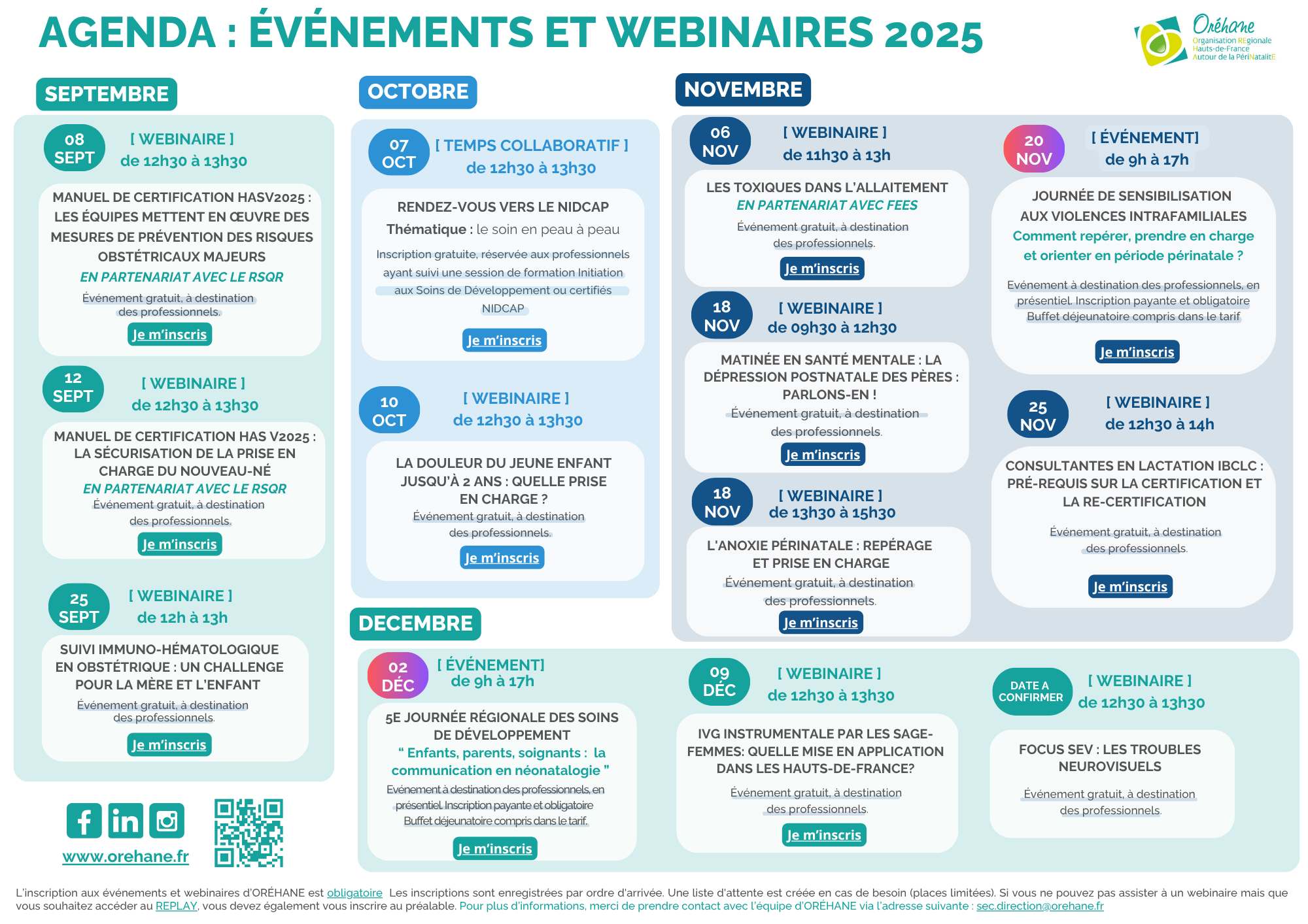 Agenda des webinaires 71