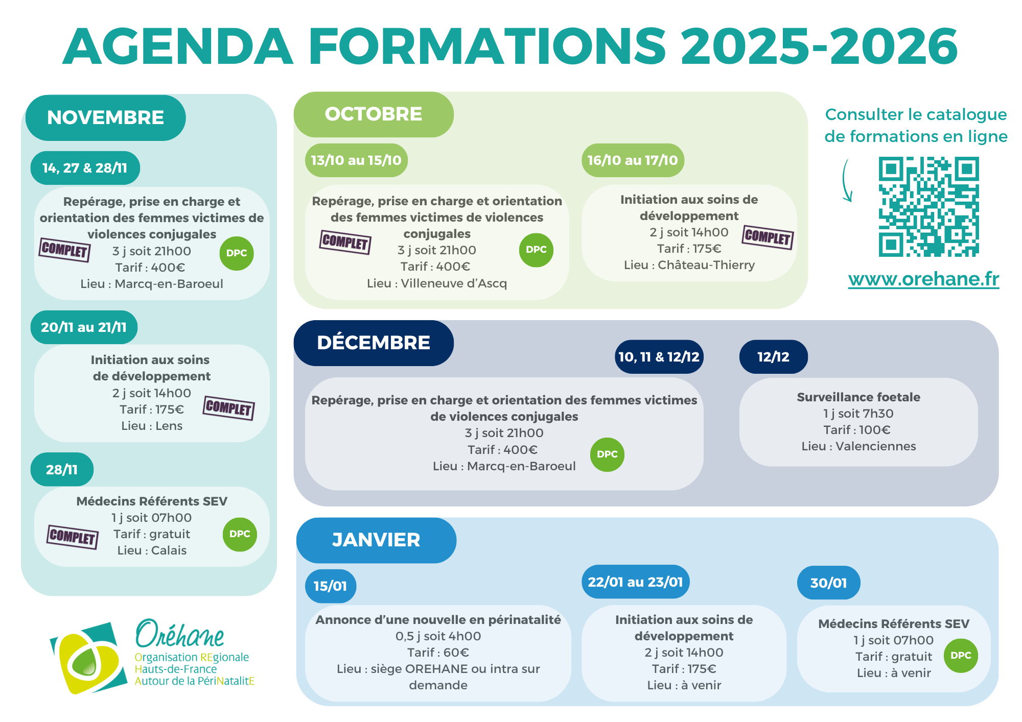 Formation - agenda 2025 2026