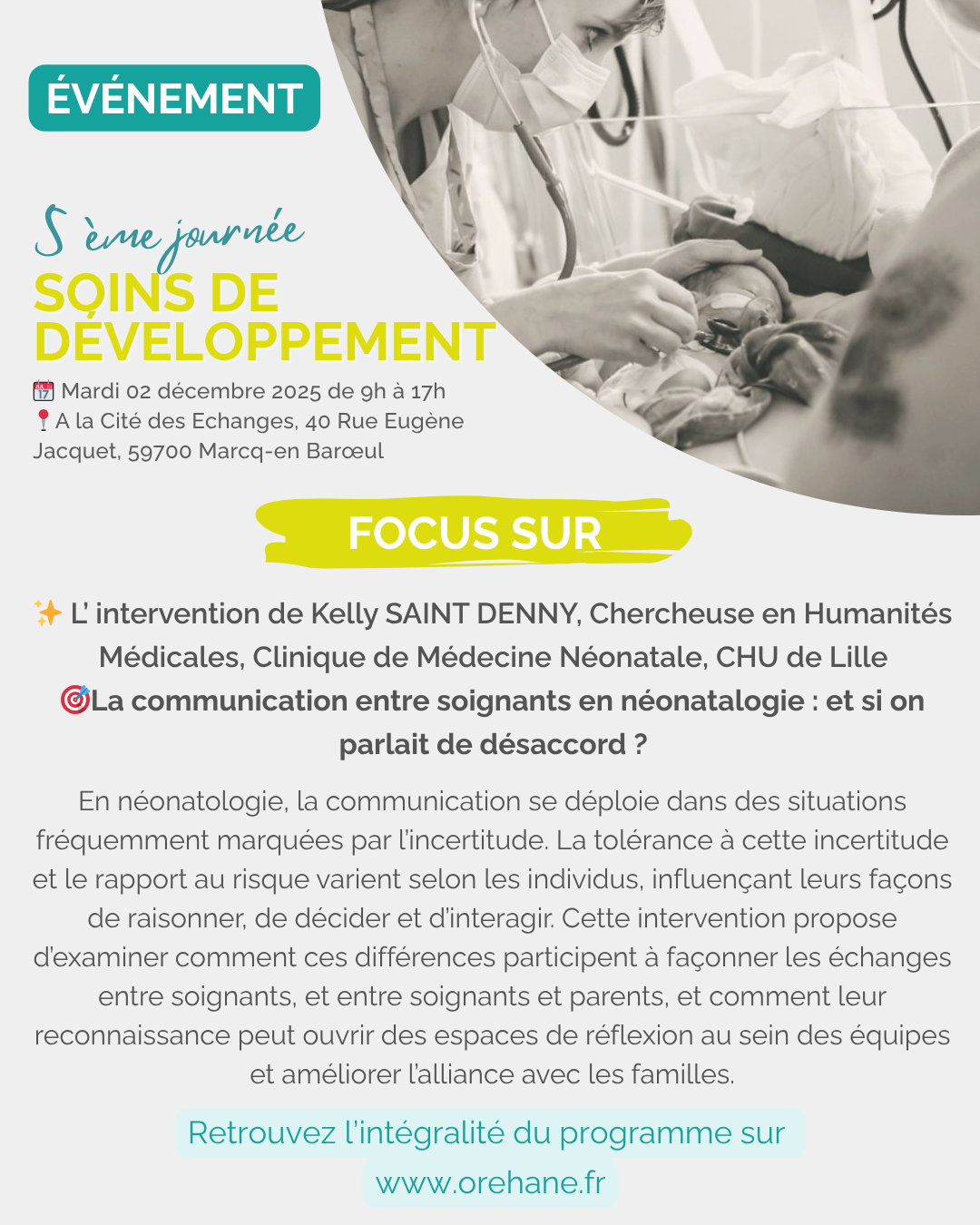 En savoir plus sur le programme de la 5e Journée des Soins de développement OREHANE